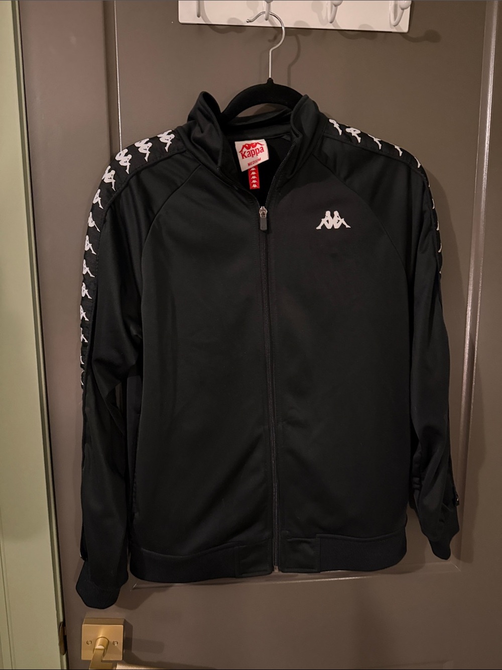 Y2K Kappa Black Lightweight Logo Track Jacket with White Shoulder Tape